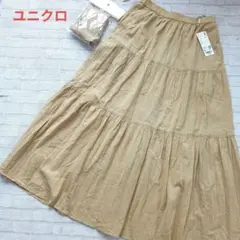 【新品】ユニクロ　クリンクルコットンティアードスカート　ペチコート付　М