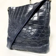 美品✨ クレッシェンド クロコダイル ショルダーバッグ オールレザー ネイビー