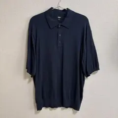 ユニクロ ウォッシャブルニットポロセーター半袖 ブルー XL