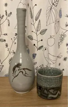 相馬焼 花瓶 陶徳窯 二重焼き湯呑み 湯飲み 湯呑み 茶碗