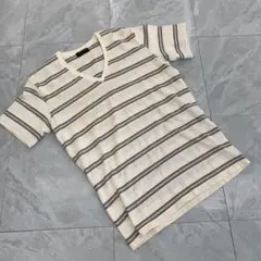 Men's Bigi Vネック Tシャツ 半袖 ボーダー柄 ホワイト サイズM
