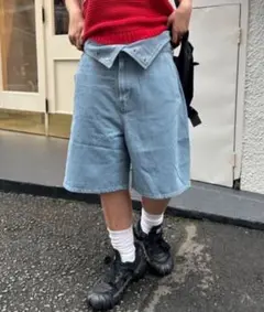 新品未使用 タグ付 2way ハイウエスト デニムハーフパンツ