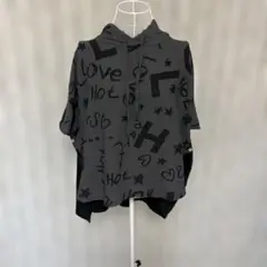 グレー グラフィックプリント フード付きパーカー