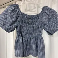 チェック柄パフスリーブブラウス
