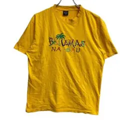 バハマ ナッソー Tシャツ 黄色 Mサイズ ヤシの木 刺繍 南国 黄【5014】