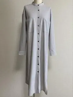 超美品♡ ソークロース ロング丈 シャツワンピース 長袖 グレー ストライプ柄