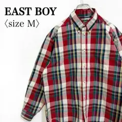 EASTBOY◎綿100 チェック柄 BD長袖シャツ M 赤系 トラッド