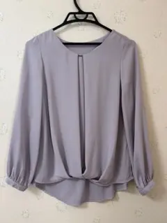 パープル　長袖 ドレープブラウス