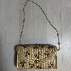 未使用品　チェリー刺繍 かごバッグ