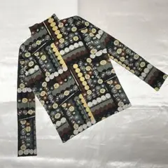 【美品】貴重品★ ビリヤード柄 プリーツプリーズ 長袖 シャツ