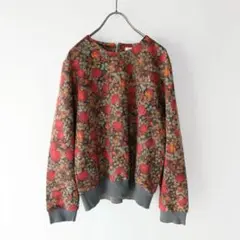USED 古着 レトロ 花柄 裾リブ 長袖 トップス トレーナー