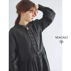 MAGALI シャンブレーリネン比翼ギャザーワンピース
