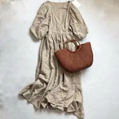新品タグ付　Rouge vif 麻ブレンド　カシュクール　ワンピース
