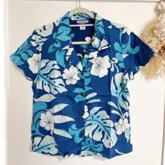 アロハシャツ 青色 花柄 半袖 ブルー