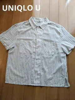 ■美品UNIQLO U シアーコットンベージュストライプ 半袖シャツXXLサイズ