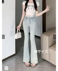GRL ウエストレースフレアデニムパンツ[ks066] Mサイズ