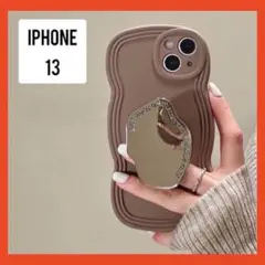 iPhone 13 ケース ウェーブ ミラー スマホグリップ付き