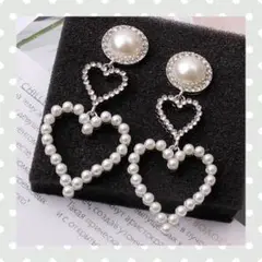 フォロー割◎パール ハート ピアス アクセサリー 大きめピアス シルバー