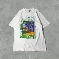 90s USA製 Hanes SINGAPORE スーベニア アートTシャツ L
