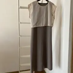 ノースリーブメッシュワンピース ダークグレー　グレージュ
