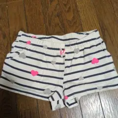 H＆M　白地にネービーのボーダーにハート柄ショートパンツ120
