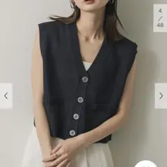 センスオブプレイス フロントボタンクロップドセーター NAVY