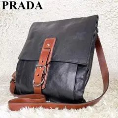 【極美品】プラダ ショルダーバッグ レザー フラップ ベルト サコッシュ