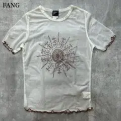 ファング【M】半袖Tシャツ シアー 薄手 透け感 アート刺繍 フリル USA製