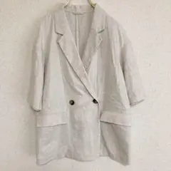 ジーユーG U/麻混ダブルジャケット ナチュラルベージュ S