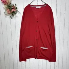 バックナンバー　カーディガン　メンズ　【L】　レッド　Vネック　薄手　ストライプ