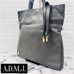 【未使用級】A.D.M.J. トートバッグ ショルダー 2WAY レザー グレー