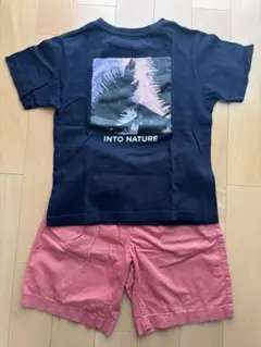 ネイビーTシャツ グラフィック&テキストプリント　ハーフパンツセット