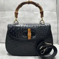 ✨希少品✨️GUCCI バンブー オーストリッチ ゴールド金具トートバッグ 茶色 ✨希少品✨️GUCCI バンブー オーストリッチ ゴールド金具トート