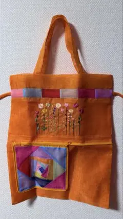 韓国風刺繍トート＆巾着型2Wayバック