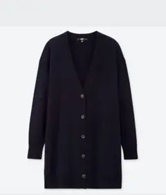 エクストラファインメリノ Vネック ロングカーディガン M ネイビー