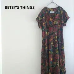 海外古着 BETSY' THINGS ワンピース フローラル 半袖 ロング 花柄