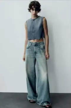 ZARA TRF SUPER WIDE LEG LOW RISE デニムパンツ