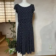 LAURA ASHLEY ドット柄半袖ワンピース UK12、ジャージー素材