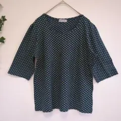 Donnez-Moi　トップス　プルオーバー　ドット柄　5分袖　M-L　紺✕緑