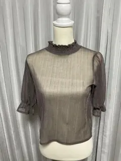 Mikadun シースルー フリルハイネック トップス