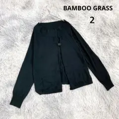 【バンブーグラス】長袖カーディガン デザイン (２) 黒 シングルボタン 毛混