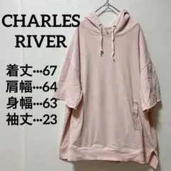 ✨匿名配送✨CHARLES RIVER オーバーサイズ パーカー 半袖 ピンク