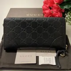 未使用に近い‼️ グッチ GUCCI 財布 長財布 シマレザー ラウンドファスナー
