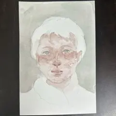 手描き　水彩　ハガキ　女の子
