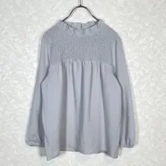 ✨ピュアハウス【M】フリル カラー 長袖 ブラウス フロント切替 グレー シャツ