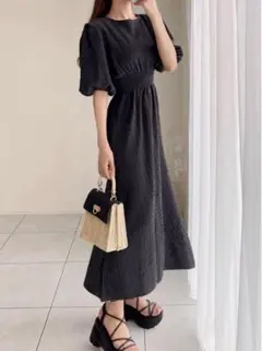 新品 GRL パフスリーブバックスリットワンピース[sm44]