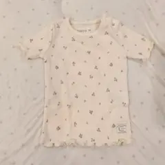 リブ編み小花柄フリル袖トップス 70
