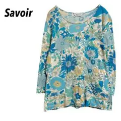 【サヴォア　リバティ】Tシャツ　カットソー　七分袖　花柄　ボタニカル　M