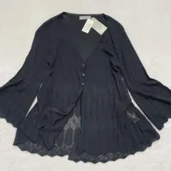 新品タグ付✨セオリア/しまむら◇透かし編みカーディガン フレア袖 冷房対策 M