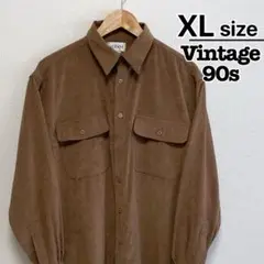US古着　90s　スエード風シャツ　XL　ブラウン　ベージュ　無地　ALFANI